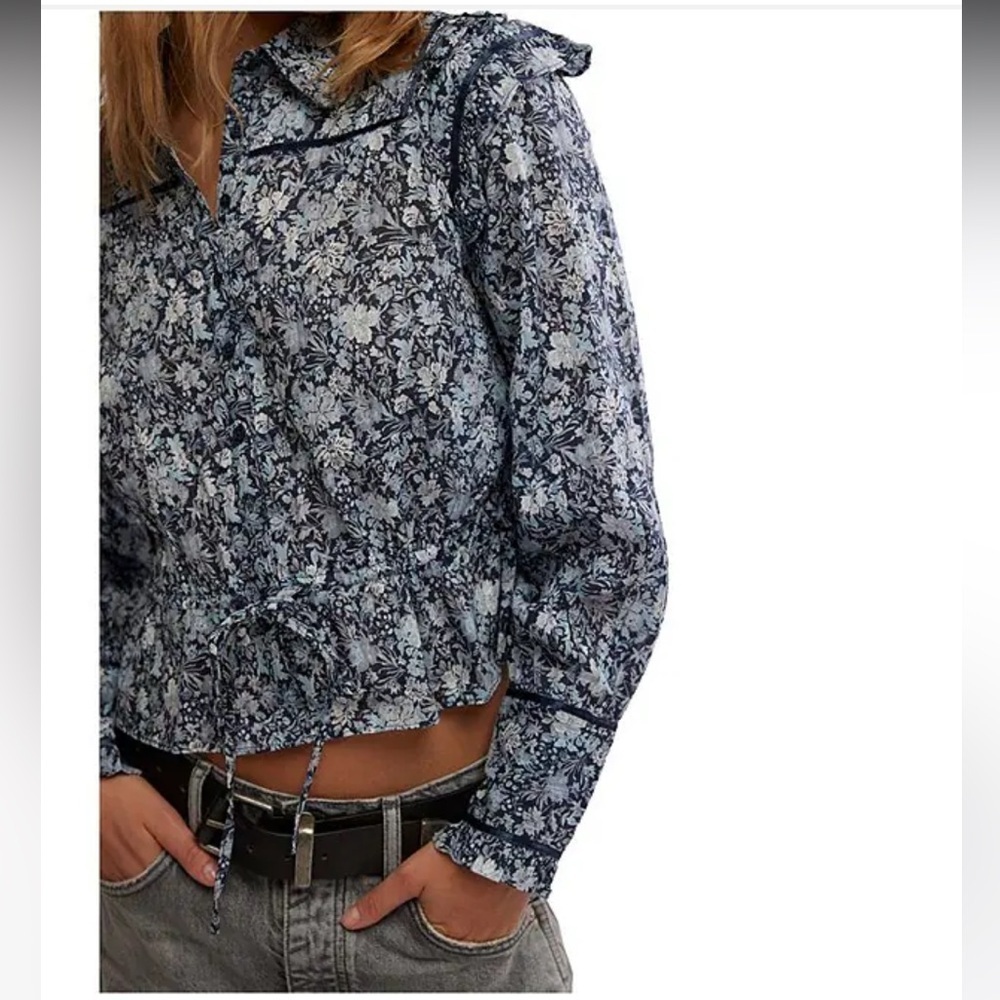 Free People White and Blue Blouse
